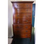 A GOOD MAHOGANY CHEST ON CHEST, with inlaid detail to the frame, 4 drawers over 3