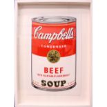 AFTER ANDY WARHOL, "BEEF SOUP", reproduction print, 35" x 23" approx print, 45" x 33" approx frame