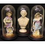 THREE DOMED FIGURES, (1) A bust portrait of Mozart, (2) porcelain figures