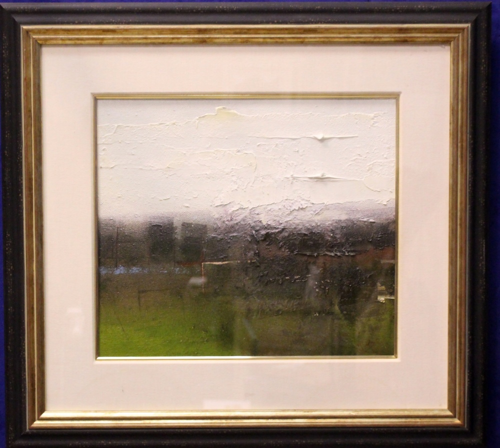 COLIN FLACK, "ABSTRACT LANDSCAPE", mixed media on canvas board, signed lower right, 20" x 14" approx