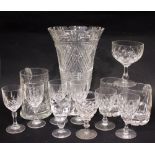 A SELECTION OF GLASSWARE, includes. (1) Waterford Cut Glass Vase, (2) Stuart glass mugs, (1) Corbett