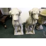 A PAIR OF STONE SITTING HOUNDS, garden ornaments