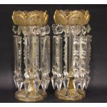 A PAIR OF BEAUTIFUL CUT GLASS MANTLE LUSTRE, late 19th / early 20th Century, scalloped rim