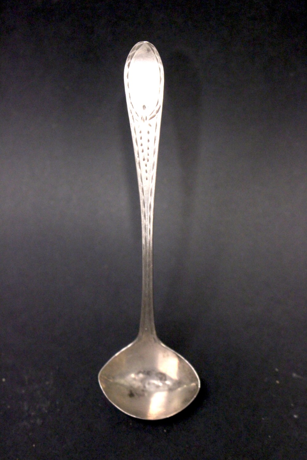 A 19TH CENTURY, IRISH, CORK, SILVER MUSTARD SPOON, with partial maker's mark