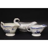 A COLLECTION OF 3 18TH CENTURY WORCESTER SAUCE BOATS, (1) in the form of a moulded cos lettuce leaf,
