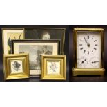 A MIXED LOT OF FRAMED PRINTS, various dates and artists, with a carriage clock, Leeds - W. Fitz &