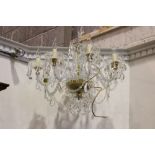 A CUT GLASS HANGING CHANDELIER, electric