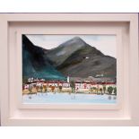 TERRY DELANEY, "RIVIERA RESORT", mixed media on board, signed lower right, inscribed and signed