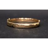 A 9CT ROSE GOLD BANGLE, engraved, 9.375, Birmingham, date letter 'p' suggests 1864