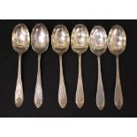 SIX SILVER TEA SPOONS, each decorated with bright cut design, maker's mark G.B over &S