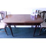 A VERY GOOD, LARGE, D-END SIDE/HALL TABLE, with string inlaid detail to the apron rim, raised on