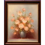 ROBERT COX, "STILL LIFE FLOWERS", oil on canvas, signed lower right, 20" x 16" approx canvas