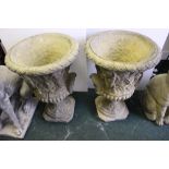 A PAIR OF STONE URNS, garden planters/ornaments