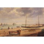 T.W. SANDARS, "LOWESTOFT NORTH BEACH", oil on canvas, signed and dated lower left, label verso