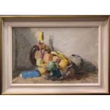 DAVID WILSON, "STILL LIFE", oil on canvas, signed lower right, inscribed with artists details verso,