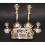 TWO PAIRS OF SILVER CANDLESTICKS, (1) Birmingham, maker's mark A.T.C for A T Cannon ltd, date letter