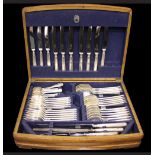 A MAPPIN & WEBB CANTEEN OF CUTLERY, in good wooden case, missing some items, including some