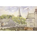 20TH CENTURY WATERCOLOUR, "FARMEY CHURCH", signed lower right indistinctly, 14" x 10" approx
