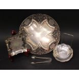 A MIXED SILVER LOT, includes; (1) A Pierced Silver Bowl, decorated with floral and foliage design