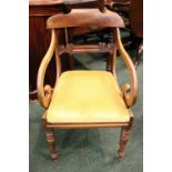 A SINGLE REGENCY CARVER CHAIR, with typical scroll shaped arm rests, shaped top rail and carved