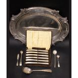 A MIXED SILVER & SILVER PLATE LOT, includes; (1) A Serving Spoon, with shell shaped bowl, and