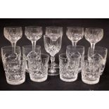 A SELECTION OF GLASSWARE; includes; (5) Tall champagne coups (1) wine glass, (4) water glasses, (