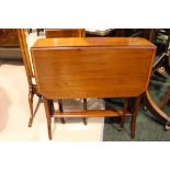 A MAHOGNAY INLAID DROP LEAF SUTHERLAND TABLE, with octagonal shaped top when open