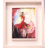 LORNA MILLAR, "DANCER IN RED", signed lower right, oil on board, 16" x 12" approx board, 25" x 21"