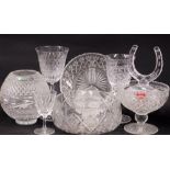 A MIXED GLASS LOT; Includes; Galway Crystal vase, Windsor Crystal horse shoe, (4) glasses, a large