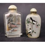 TWO GLASS SNUFF BOTTLES, painted from the inside