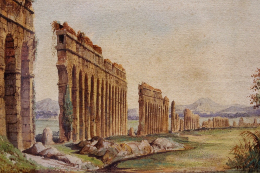 DOMENICO AMICI, "VIADUCT RUINS", watercolour on paper, signed DomCo Amici lower left, 17"x15" approx