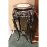 A 19TH CENTURY, EXTENSIVELY CARVED, HARDWOOD, JARDINIÈRE/PLANT STAND with a Marble Top