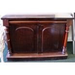 A 19TH CENTURY SIDE BOARD, WITH MIRROR, 2 curved drawers over a two door cabinet beneath, flanked by