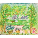 ANNE QUIRKE-CAHILL, "SUMMER GARDEN", acrylic on canvas, signed lower right with initials,