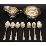 A MIXED SILVER LOT, includes; (7) tea spoons, with various date letters, Sheffield city mark,