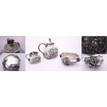A LATE 19TH CENTURY/EARLY 20TH CENTURY CHINESE EXPORT SILVER THREE PIECE TEA SET
