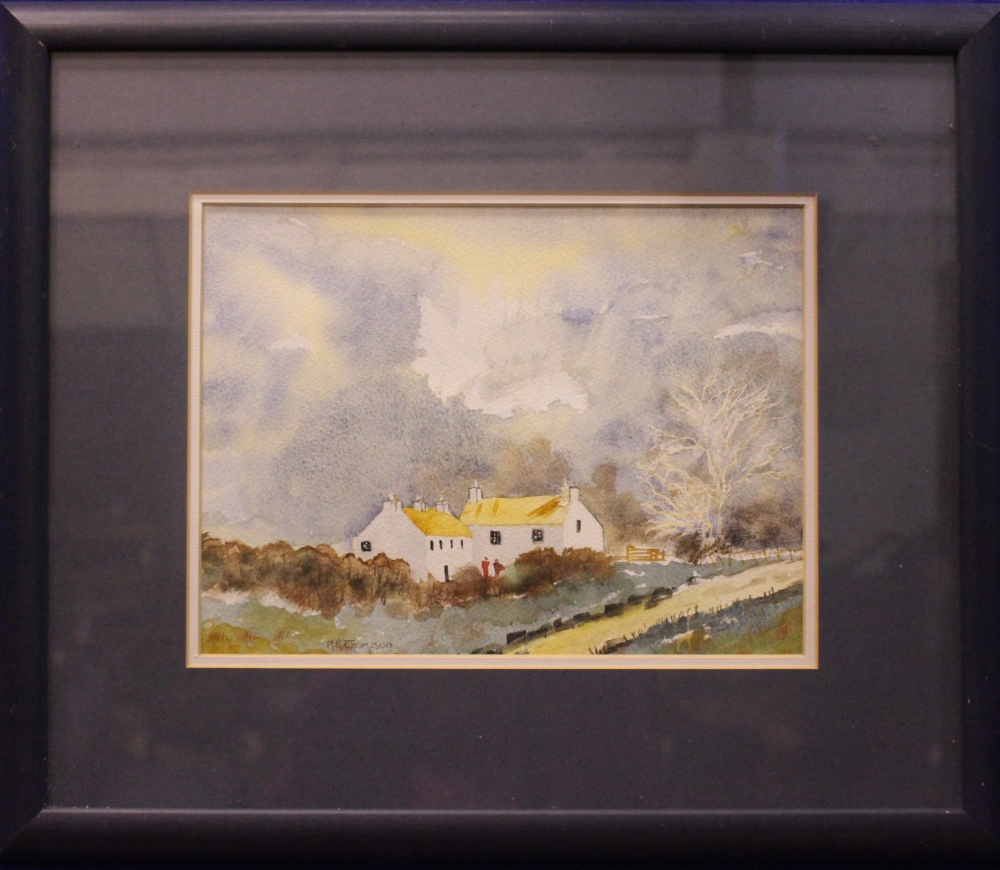 RITA THOMPSON, "WHITE FARM GLENCAR", watercolour on paper, signed lower left, M.R. Thompson,