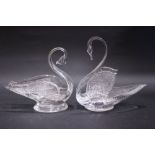 A PAIR OF SWAN GLASS DISHES