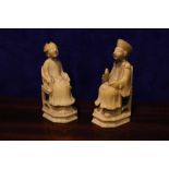 PAIR OF 19TH CENTURY IVORY IMPERIAL FIGURES, 3" high, restoration to heads