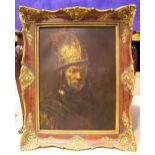 A FRAMED PRINT, reproduction print of “Mann em Goldhelm” by Rembrandt, 25.5” x 19” approx print, 32”