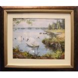 AFTER NIGERO, FRAMED PRINT, "SWANS", 15" x 11" approx print, 19" x 22" approx frame