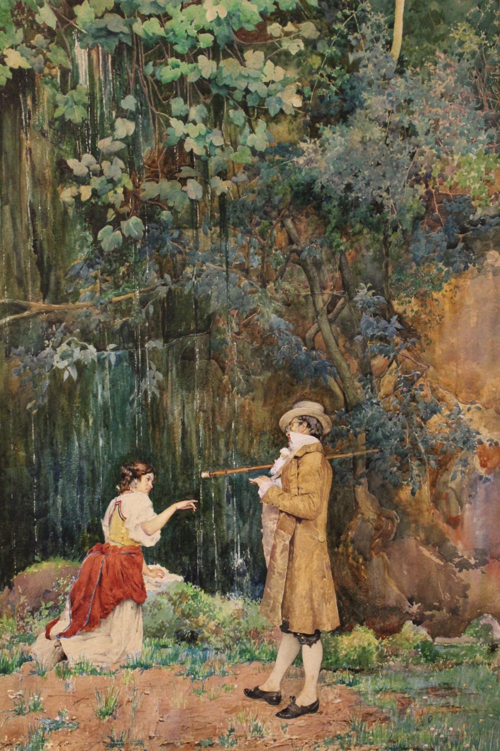 AGUSTO CORELLI, "FORREST GLADE MEETING", watercolour on paper, signed lower right, label verso of " - Image 2 of 6