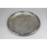 A Victorian silver circular tray with engraved decoration, maker Walker & Hall, Sheffield 1892,