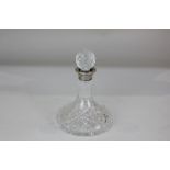 A modern silver mounted small glass ship's decanter with stopper, Birmingham 1980, 15cm