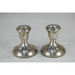 A pair of modern silver dwarf candlesticks with knapped stems, 7cm high, maker C Ltd, Birmingham