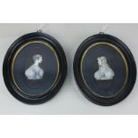 A pair of oval miniature profile portraits of children, with ribbons in their hair, each with