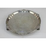 A George VI silver card tray, maker Mappin & Webb, Sheffield, 1937, with shell and scroll border