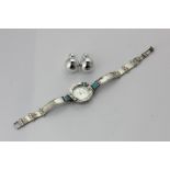 A lady's steel cased Shablool watch on a silver bracelet together with a pair of ball ear studs