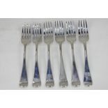 A matched set of six George III silver Hanoverian pattern forks, maker William Eley & William Fearn,