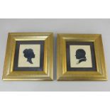 A pair of silhouette profile portraits, of a gentleman and a young lady, 9.5cm by 8.5cm